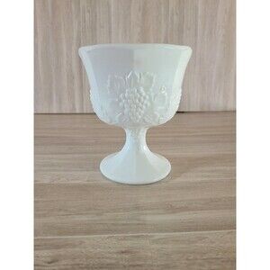 Indiana Glass Colony Harvest Milk Glass Pedestal Compote Grape Planter Candy VTG